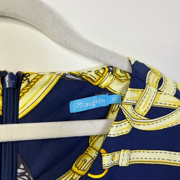 J.McLaughlin Chain Print Dress XS Navy Gold Nautical Equestrian Brunch Preppy - Picture 8 of 10